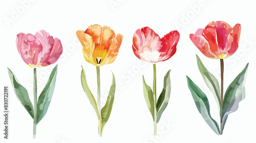 Watercolor Illustration Four of Tulip Flower vector style