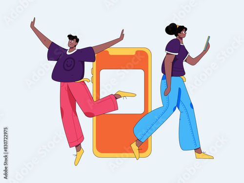 Virtual characters social communication concept business flat vector hand drawn illustration
