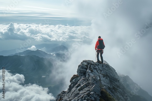 Epische GipfelglÃ¼ck: Bergsteiger Hoch Ãœber Wolken photo