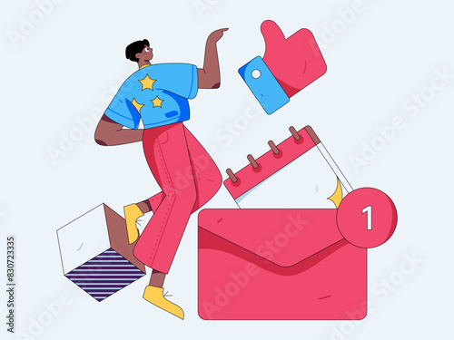 Virtual characters social communication concept business flat vector hand drawn illustration
