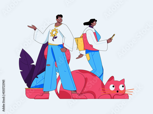 Virtual characters social communication concept business flat vector hand drawn illustration
