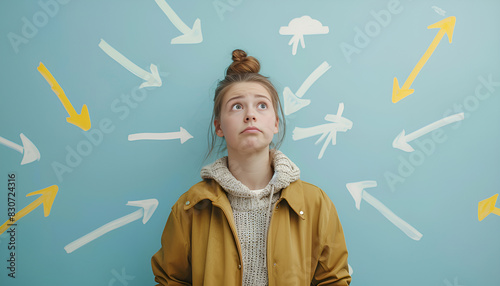 Wallpaper Mural Choosing future profession. Teenager standing in front of drawn signs on light blue background Torontodigital.ca