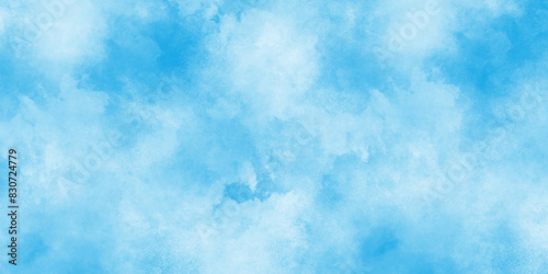 Abstract Blue watercolor painted cloudy sky background, clear blue sky background summer season clouds texture, The summer is colorful clearing day Good weather with natural clouds.	