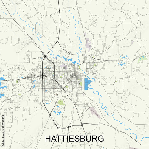 Hattiesburg, Mississippi, United States map poster art