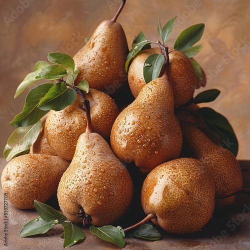 Bounty of Fresh, Ripe Pears on Display