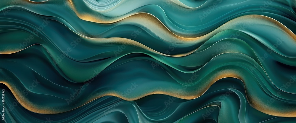Fototapeta premium A long, curvy green wave with gold glitter on it