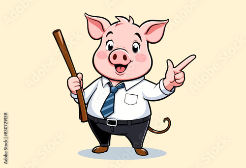 a pig dressed in a shirt and tie holding a baseball bat