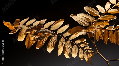 Detailed photograph of the light-filtering leaves of a honey locust tree, their small, delicate structure illustrating lightness and filtration. photo