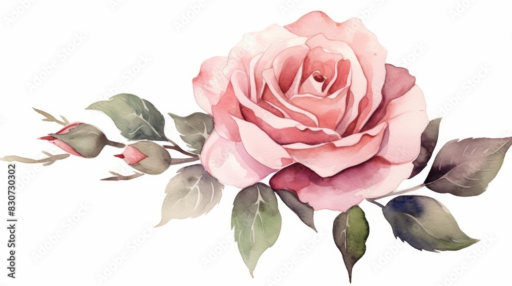 Obraz premium Set of water color of a corsage, with a single rose, worn on a wrist, at a prom night, Clipart isolated on white