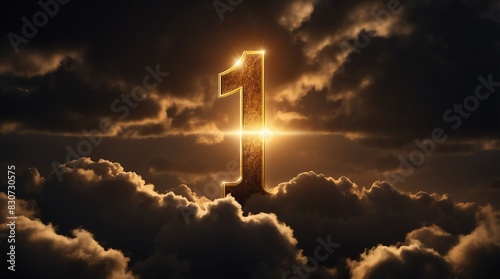 glowing gold number one on dark background with clouds