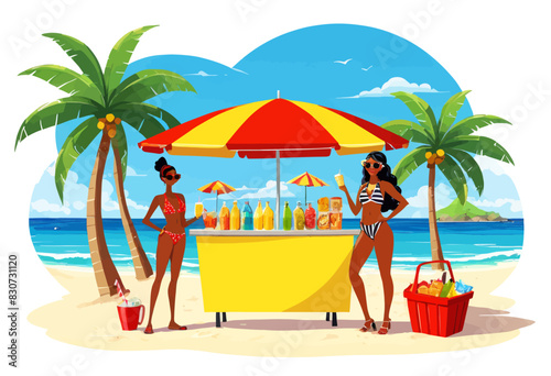 a couple of women standing next to each other on a beach