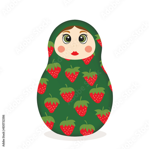 Russian Matryoshka. Traditional Russian folklore dolls with big eyes and lips. Babushka doll with hohloma, traditional painted floral pattern. Hand drawn vector illustration