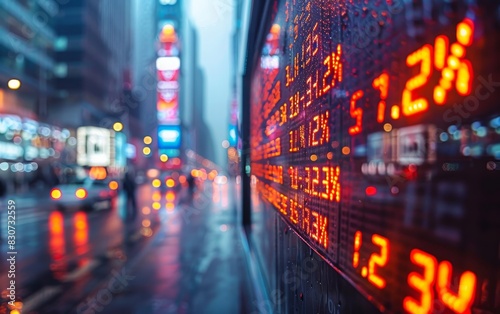 Digital Stock Market Display with Red Numbers