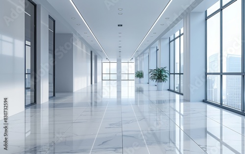 Bright Modern Office Corridor with Plants