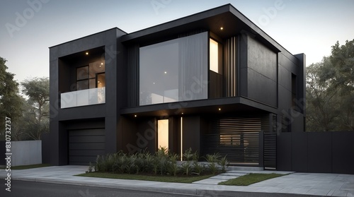 black low budget modern minimalist concept house facade front view