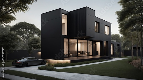 black low budget modern minimalist concept house facade front view © SevenThreeSky
