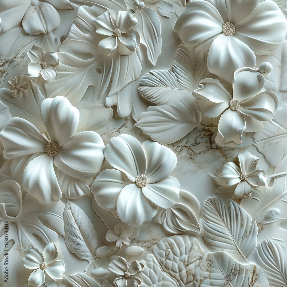 Elegant Marble Mosaic with Flower Decorations