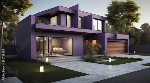 purple low budget modern minimalist concept house facade front view