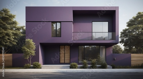 purple low budget modern minimalist concept house facade front view