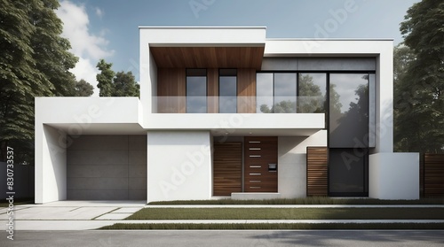 white low budget modern minimalist concept house facade front view