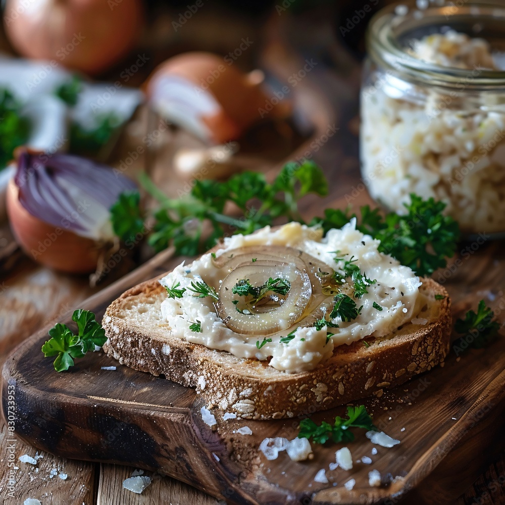 Crispy Cheese Toast on Artisan Bread, Garnished with Fresh Herbs Crispy Cheese Toast on Artisan Bread, Garnished with Fresh Herbs
