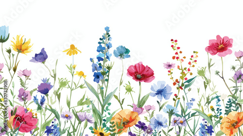 Wildflowers plants floral seamless pattern with color