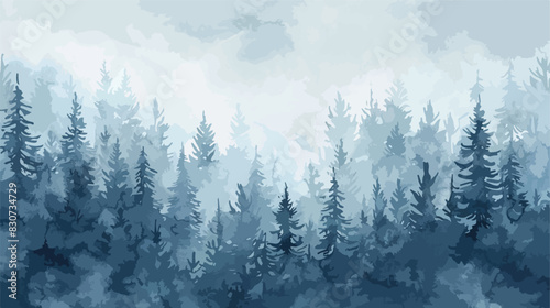 Winter grey blue watercolor forest landscape. vector