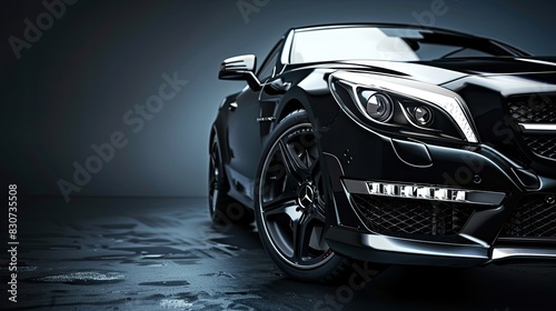 Expensive luxury car parked on black background Modern elegant design and front details of modern vehicles