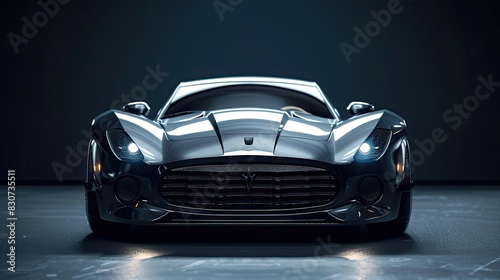 Expensive luxury car parked on black background Modern elegant design and front details of modern vehicles © Irfan