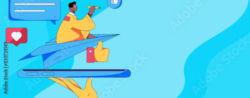 Virtual characters social communication concept business flat vector hand drawn illustration
