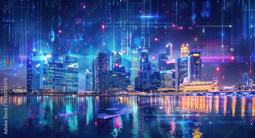 Abstract futuristic cityscape with night lights. Abstract futuristic cityscape with night lights.