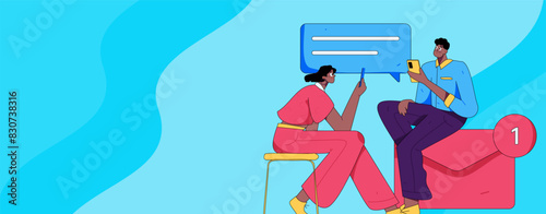 Virtual characters social communication concept business flat vector hand drawn illustration
