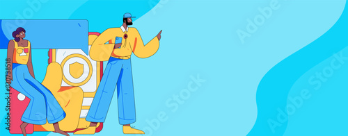 Virtual characters social communication concept business flat vector hand drawn illustration
