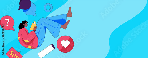 Virtual characters social communication concept business flat vector hand drawn illustration
