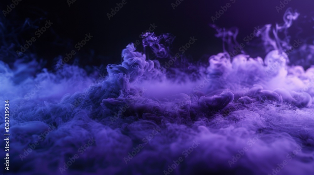 Ground purple fog background, 3d rendering. Smoke cloud scene neon light. Spooky dark magic haze. Panoramic view of the abstract fog.