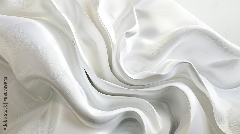 Obraz premium Smooth wavy shape in an abstract composition, focus on, dynamic movement, futuristic, Fusion, pristine white backdrop
