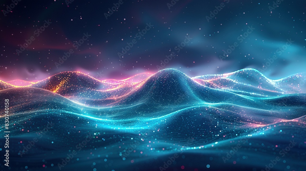 Mesmerizing digital landscape 3d rendering image. Undulating waves of light in vibrant blue orange background wallpaper colorful realistic. Data visualization concept idea, backdrop Mesmerizing digital landscape 3d rendering image. Undulating waves of light in vibrant blue orange background wallpaper colorful realistic. Data visualization concept idea, backdrop