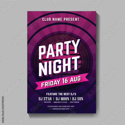 Party Night Poster Flyer Layout Design Template Background. Dance Club Party Night Summer Flyer Brochure Layout Template. Club Party Banner design. Vector illustration.