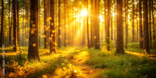 Golden Hour Forest Blur: A warm, golden blurred background that captures the light of the golden hour in a forest, ideal for natural and serene designs.
 photo