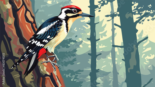 Woodpecker bird. Forest wild animal. Nature symbol Ca