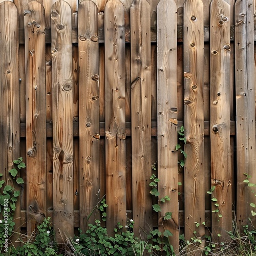 Brown Wooden Fence with Weeds in the Cracks