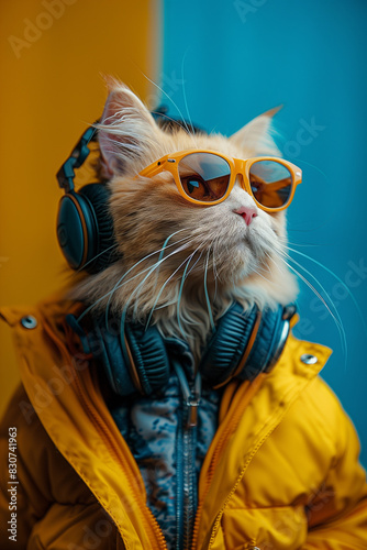 Cat Wearing Headphones  Sunglasses  and Jacket