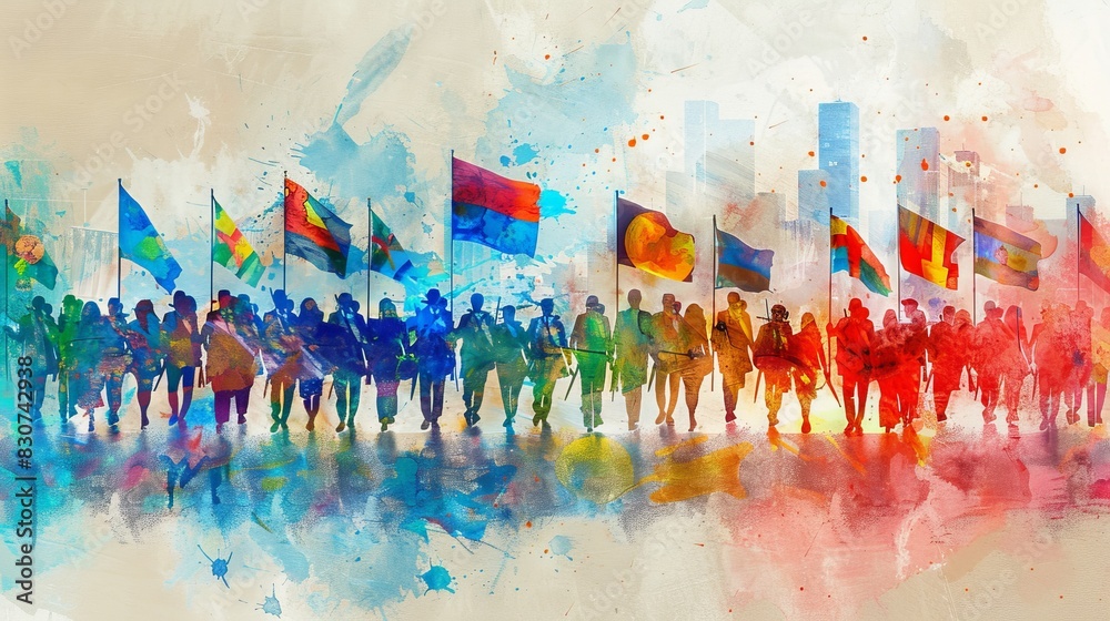 Vibrant Patriotic World Music Day Parade Celebrating Community Spirit in Watercolor Style Vibrant Patriotic World Music Day Parade Celebrating Community Spirit in Watercolor Style