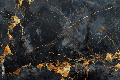 Elegant Black Marble Texture with Gold Veins Background