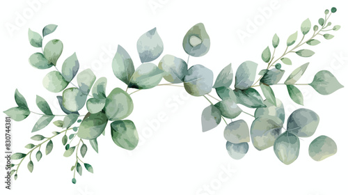 Wreath with eucalyptus watercolor leaves. Hand painti photo