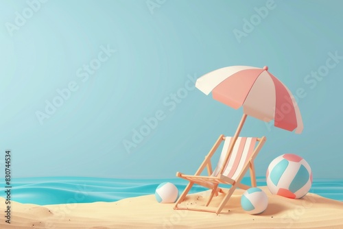 on vacation, time slows down and invites us to linger and enjoy the moment of sunbathing with a beautiful seascape on the horizon in comfortable colored loungers in the shade of a sun umbrella