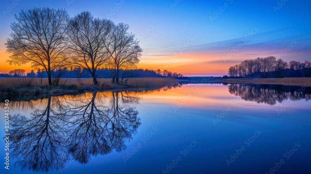 Fototapeta premium Sunset Reflections on Tranquil Lake