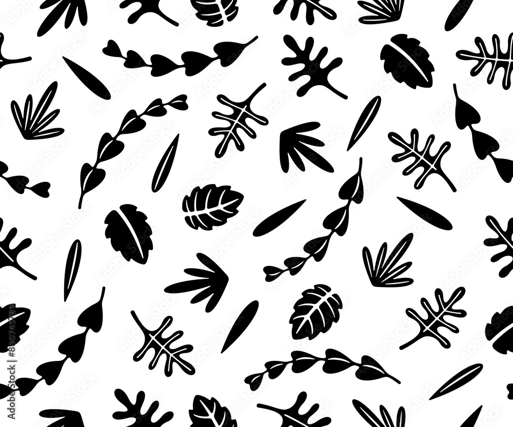 Leaves and leaf, seamless background. Plant, nature, foliage and flora, pattern, illustration