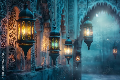 Islamic background with lanterns photo