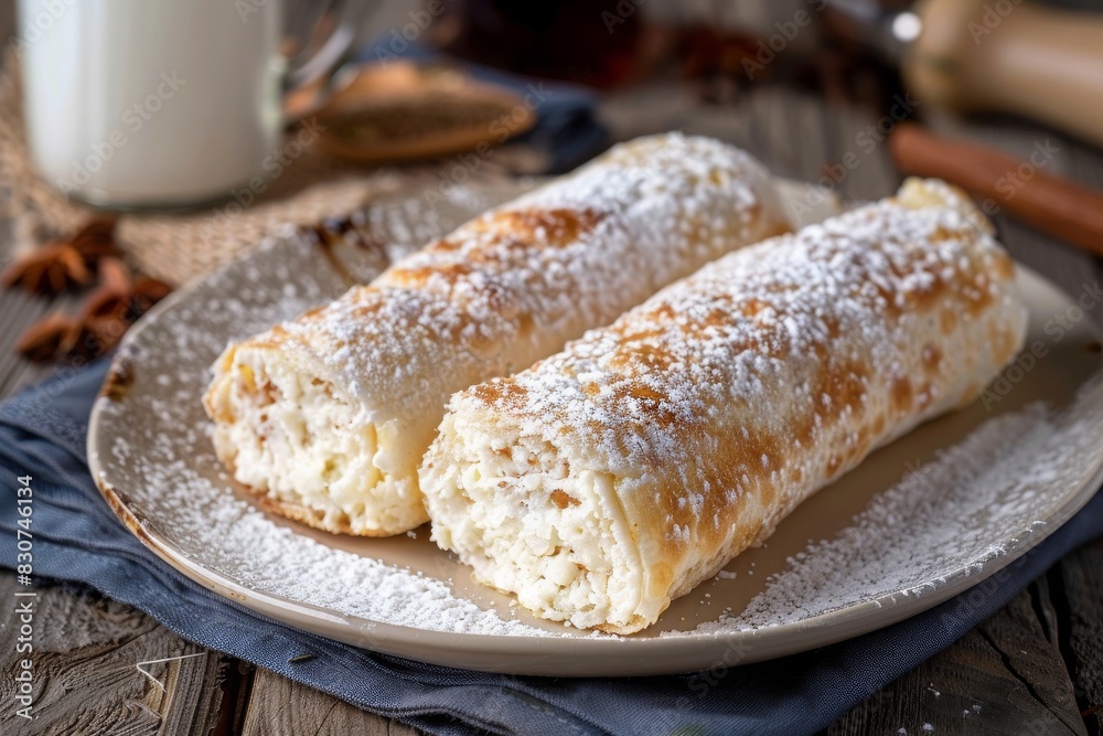 Traditional Turkish dessert, palace wrap with coconut (Turkish name; Saray wrap or Saray sarmasi) sultan wrap, sultan lokumu
